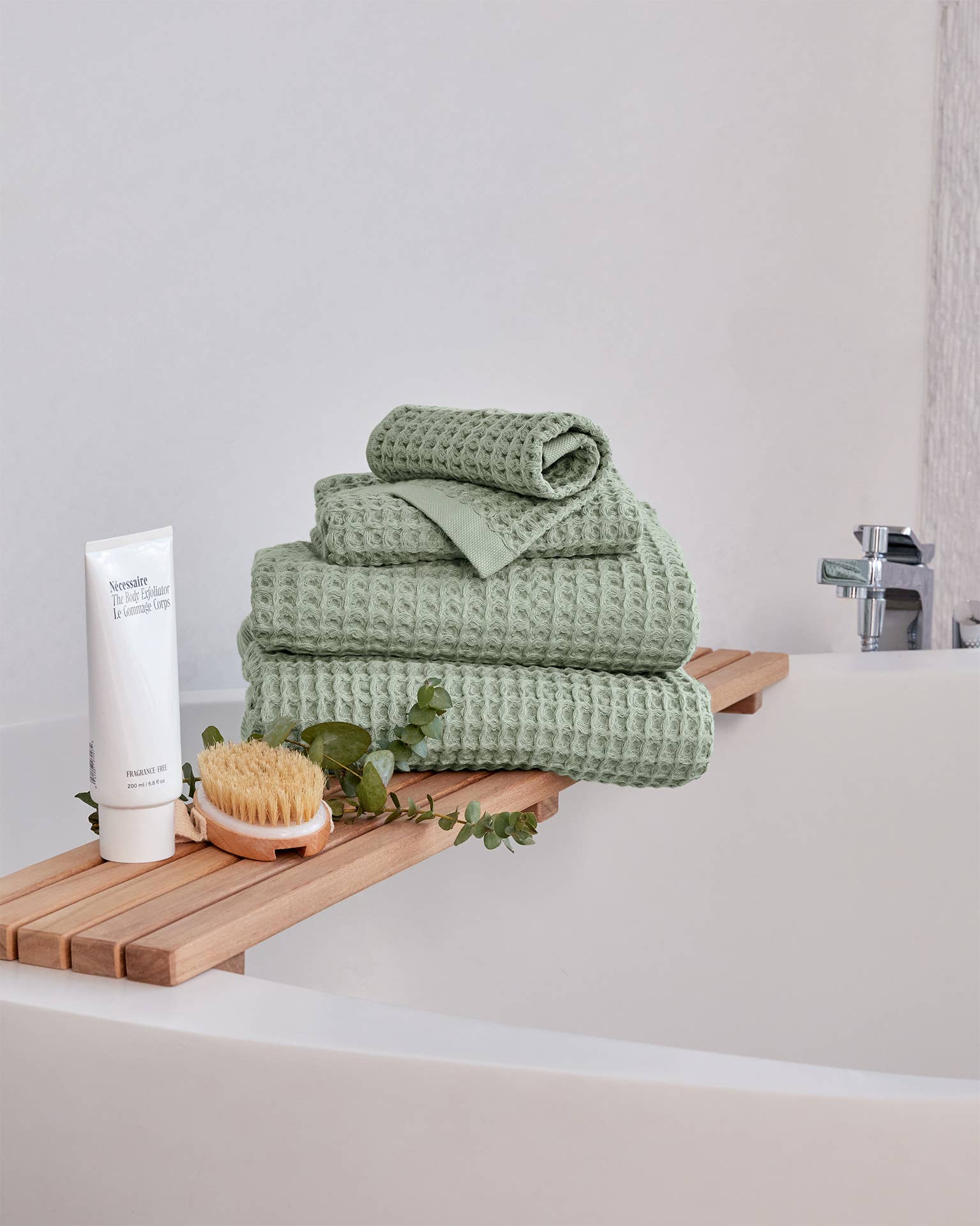 Onsen Waffle Weave Bath Towel Set, Supima Cotton, Sage, 3-Piece
